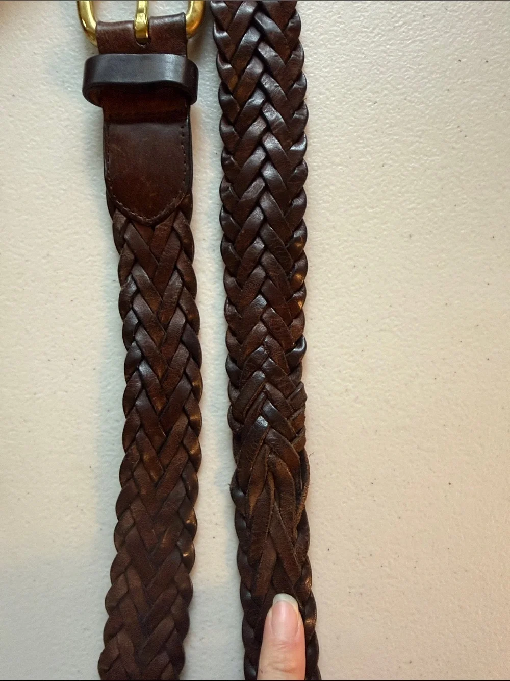 Cole Haan Women's Braided Leather Belt in Dark Brown with Gold Buckle 40 inches